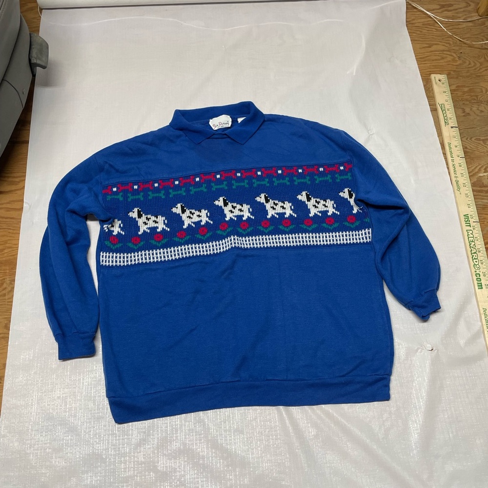 Blue Dalmatian Pattern Polo-Collar Sweatshirt